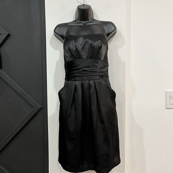 David’s Bridal Formal Bridesmaid Strapless Black Satin Dress Size 4 Pockets - Picture 1 of 7